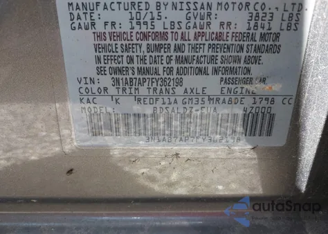 2015 Nissan Sentra Sv from USA, damaged, VIN 3N1AB7AP7FY362198